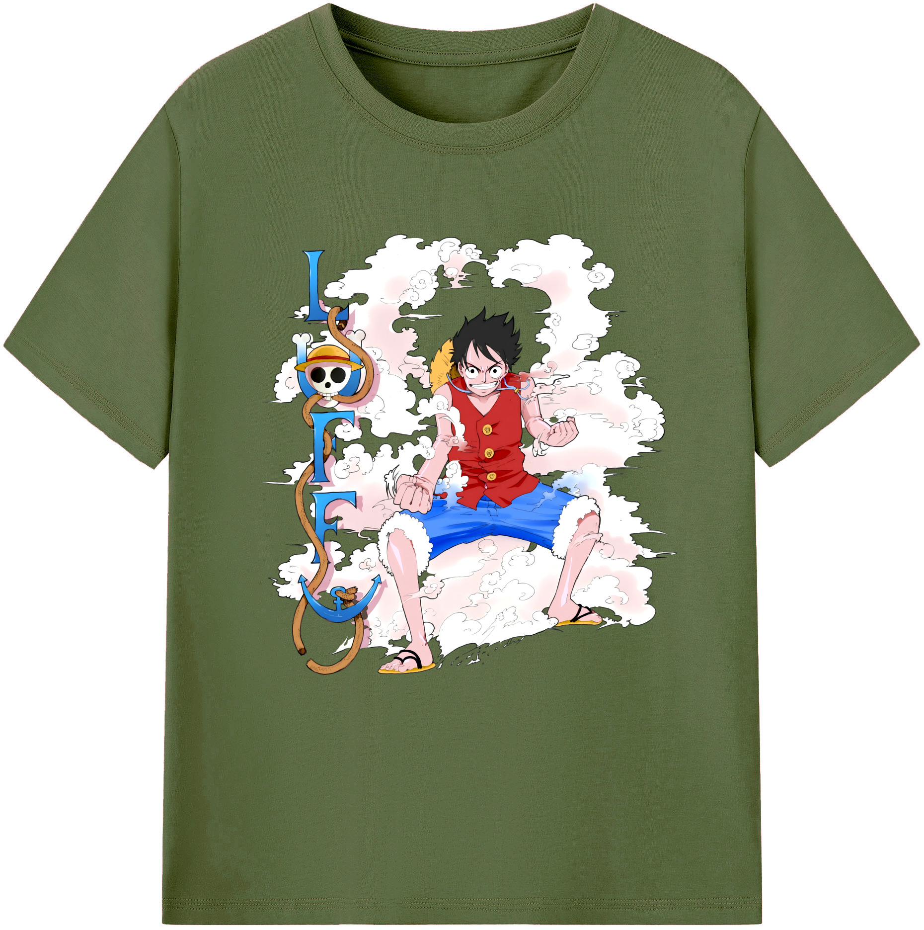 ワンピース モンキー・D・ルフィ ONE PIECE Monkey D. Luffy 綿100％半袖Tシャツ（フロントプリント）